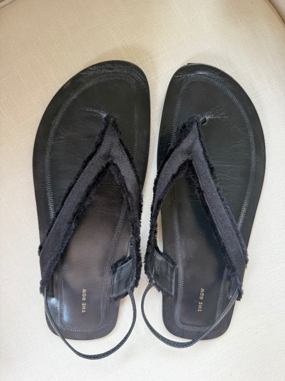 The Row Fray Satin & Leather Thong Slingback Sandals